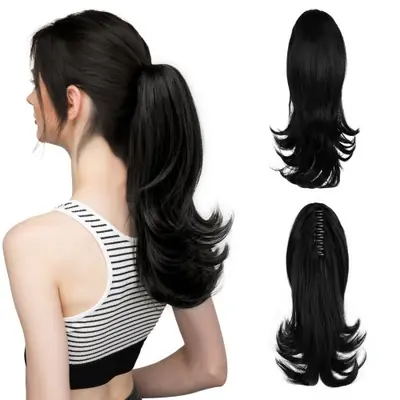 Image de Queue de Cheval Synthétique Ondulée 14 Pouces - Faux Cheveux Blond & Noir