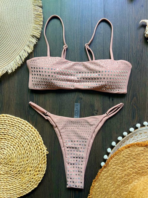 Immagine di 2025 Diamante Bikini Donne Sexy Costume Da Bagno A Fascia Biquini Push Up Costumi Da Bagno Femminile Lucido Costumi da Bagno Floreale Tuta Beachwear