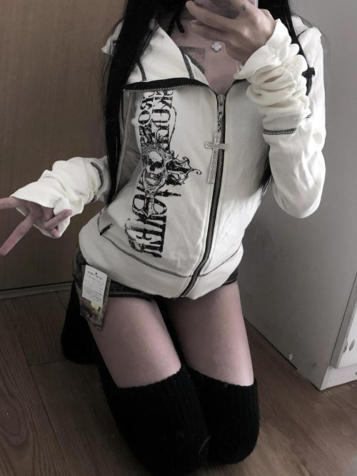 Afbeelding van Harajuku Y2K Gothic Kapmantel voor Vrouwen – Trendy Zwart Sweatshirt