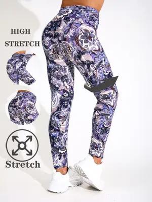 Image de Legging Imprimé Fleur Violette - Élastique & Séduisant