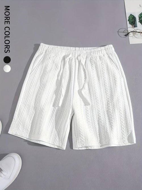 Image of Men's Regular Fit Knitted Plain Sports Casual Shorts with Drawstrings and Elastic Waistband – Personalized Jacquard Design for Daily Wear, Basketball, Fitness, and All-Season Versatility