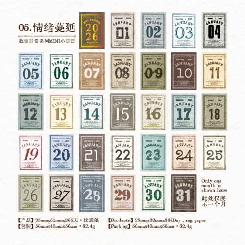 Immagine di Mini calendario vintage 2026 Simpatico calendario da 365 giorni Forniture per ufficio scolastico Cancelleria Planner Programma Memo Paper