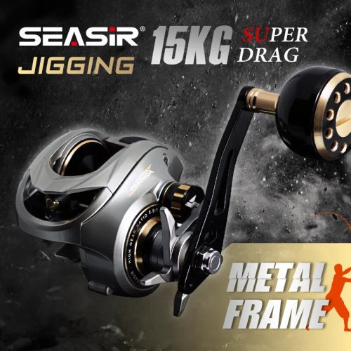 Immagine di Reel da Pesca Seasir Megacuda con Bobina Profonda da 15 kg, 9+1 BB, Rapporto 6.5:1, Telaio in Alluminio e Lato in Carbonio, Reel per Jigging in Metallo per Acqua di Mare