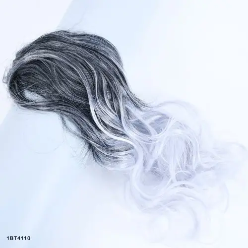Image de Extensions Cheveux Synthétiques Ombre Noir/Gris - Droite & Ondulée