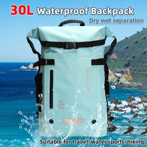 Bild von Wasserdichte 30-Liter-Trockentasche mit Trocken- und Nasstrennung – Robuster Schwimmrucksack für Reisen, Wassersport und Wandern