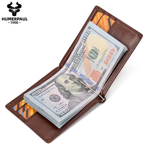 Image of Premium Genuine Leather Men's Slim Wallet with RFID Blocking Money Clip & Bifold Credit Card Holder – Sleek, Secure, and Stylish Everyday Carry