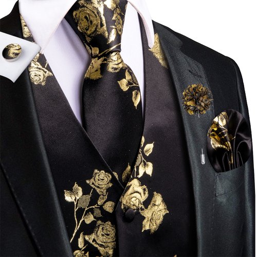 Imagen de Chaleco de Seda Negro Dorado para Hombre - Elegancia Formal