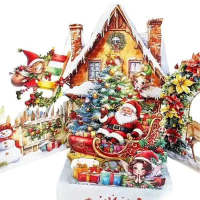 Image de Carte de Noël 3D Scène de Nuit Magique