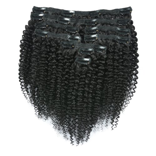 Immagine di Clip colorata nell'estensione dei capelli Capelli umani ricci afro crespi Clip per capelli umani afro crespi peruviani Estensione 120G Testa completa