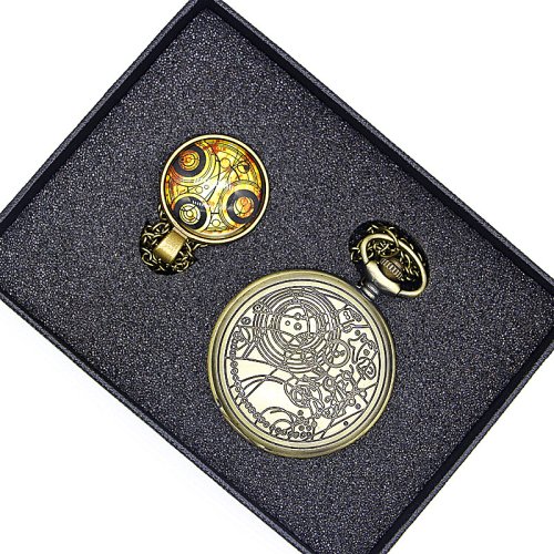 Imagen de Conjunto de Reloj de Bolsillo con Diseño Retro de Película en Bronce, Incluye Colgante de Collar y Reloj para Hombres y Mujeres