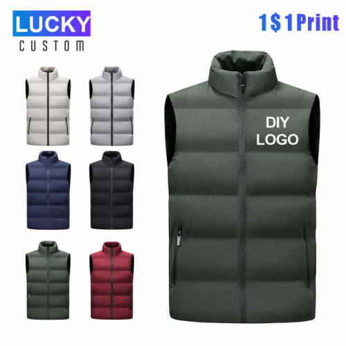 Imagen de Chaleco sin mangas para hombre, chaqueta gruesa con cuello alto, abrigo de invierno a prueba de viento, chaleco cálido con logotipo personalizado y diseño DIY para empresa