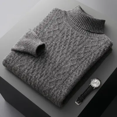 Image de Pull Col Roulé Homme en Laine 100% - Chaud & Élégant