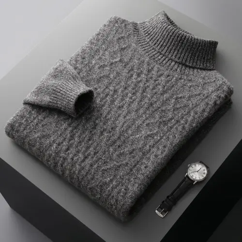 Image de Pull Col Roulé Homme en Laine 100% - Chaud & Élégant