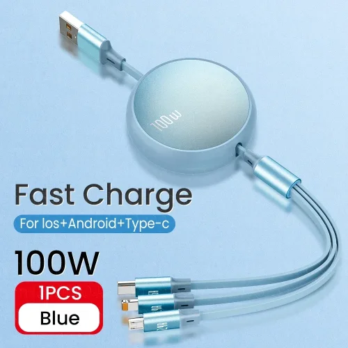Zdjęcie Szybki Kabel USB 3 w 1 – Wysuwany, Przenośny, do iPhone, Samsung i Huawei