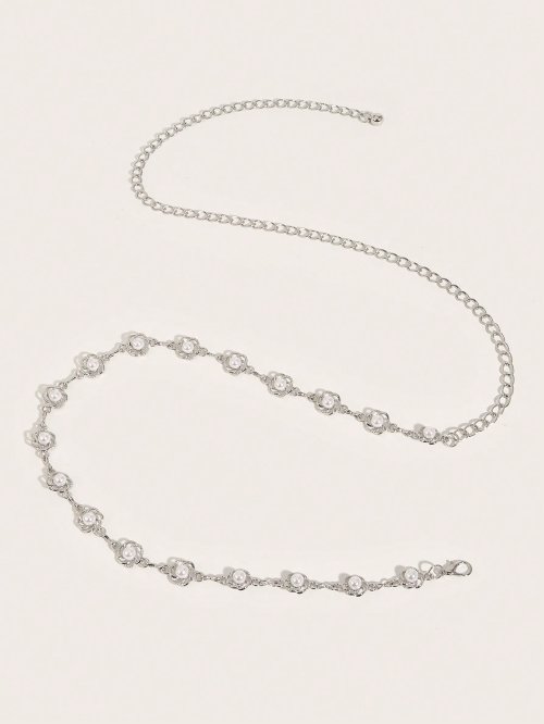 Immagine di HERSHINE Catena in vita da donna con perle scavate e fiori in 1 pezzo taglie forti, un accessorio elegante e alla moda, primavera, estate