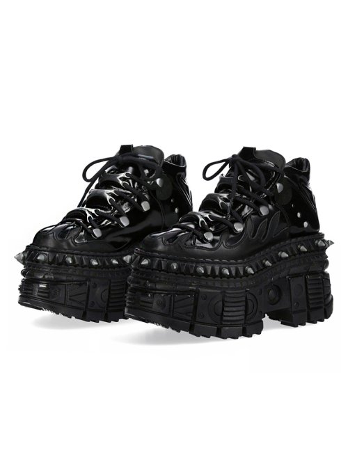 Bild von Neue 2025 Punk-Stil Plateauschuhe für Herren und Damen – Modische Schnür-Motorradschuhe mit Dunklem Flammenmetall-Design