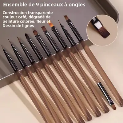 Image de Kit de 9 Pinceaux Professionnels pour Art des Ongles