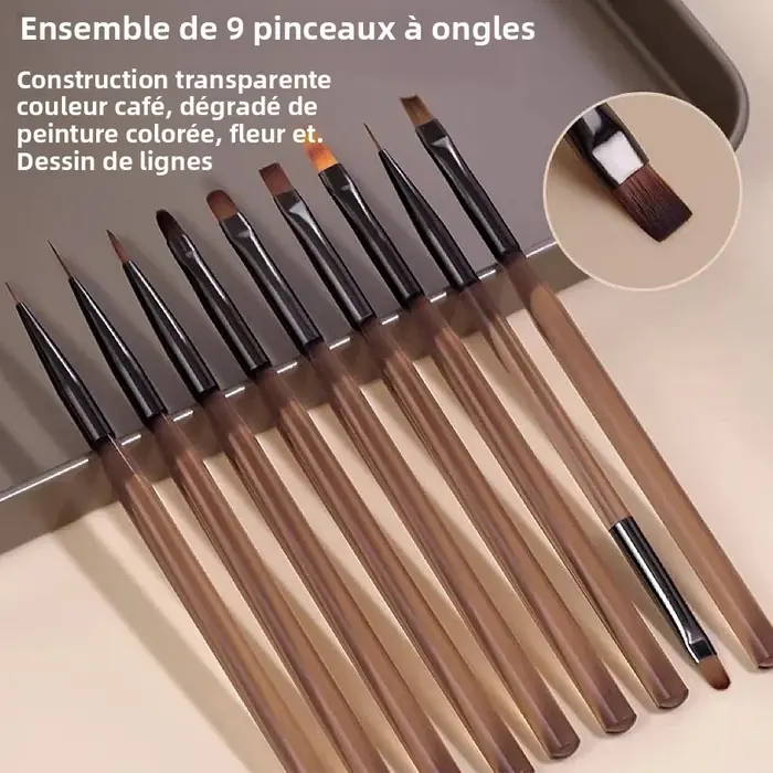 Image de Kit de 9 Pinceaux Professionnels pour Art des Ongles