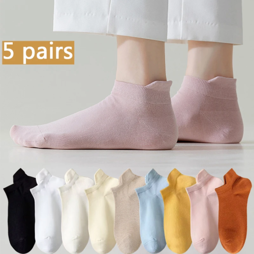 Bild von 5 Paar Damen-Shorts Socken – Weiß, Atmungsaktiv, Elastisch & No-Show Design für Sommer und Alltag