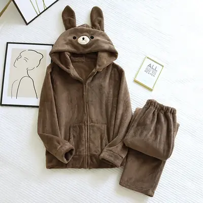 Image de Pyjama Couple Flanelle Hiver - Chaud & Mignon