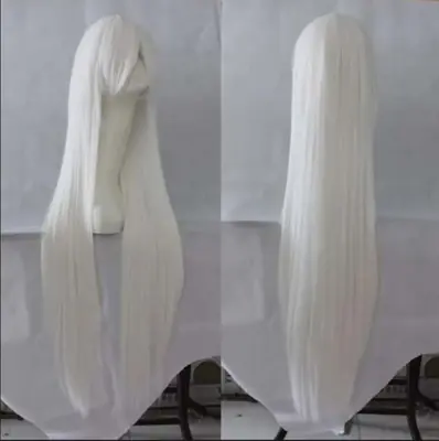 Image de Perruque Blanche Longue 100 cm - Cheveux Raides Synthétiques