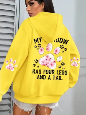 Image de Sweat à Capuche Femme Imprimé Patte de Chat Mignon