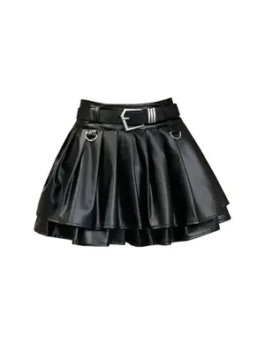 Image de Jupe Trapèze en Cuir Noir Vintage Y2K