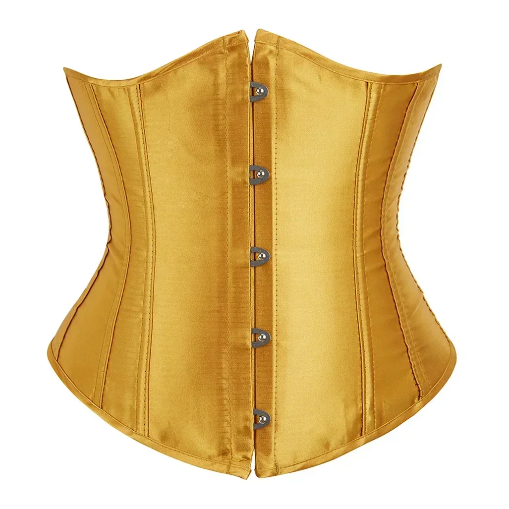 Image of Elegant Satin Underbust Corset Waist Trainer for Women – Vintage Lace-Up Bustier Bodyshaper with Burlesque Style, Plus Size Available