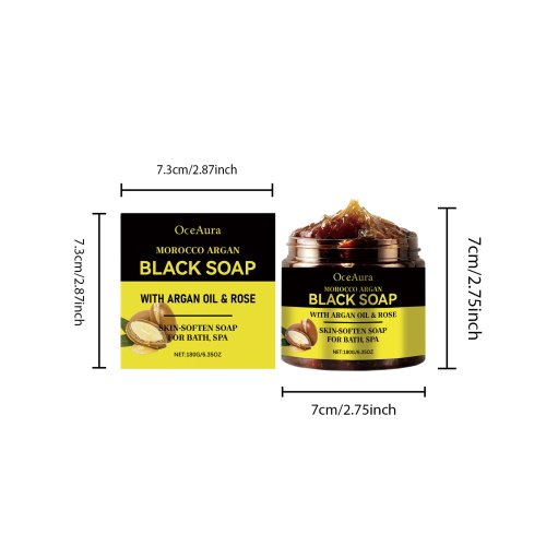 Bild von OceAura 180 g Marokko-Argan-Schwarze Seife, Tiefenreinigung und langanhaltend, feuchtigkeitsspendend, sanftes Peeling und glatte Haut