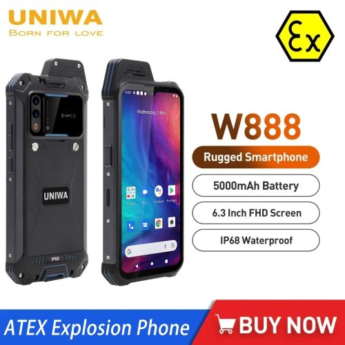 Image of UNIWA W888 MT6765 Helio P35 Octa Core 4GB+64GB ATEX Explosion IP68 Smartphone Andriod11 6.3“ HD Screen  5000mAh NFC Mobile Phone