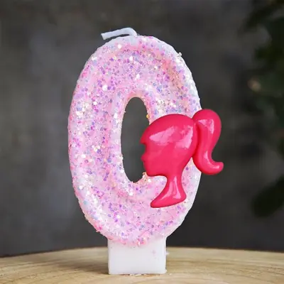 Image de Bougie Anniversaire Barbie avec Paillettes Roses & Rouges