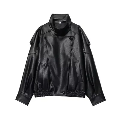 Image de Veste Faux Cuir Femme Col Montant - Style Urbain Automne/Hiver