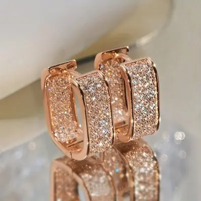 Image de Boucles d'oreilles CZ Pavé Argent & Or - Style Coréen Élégant