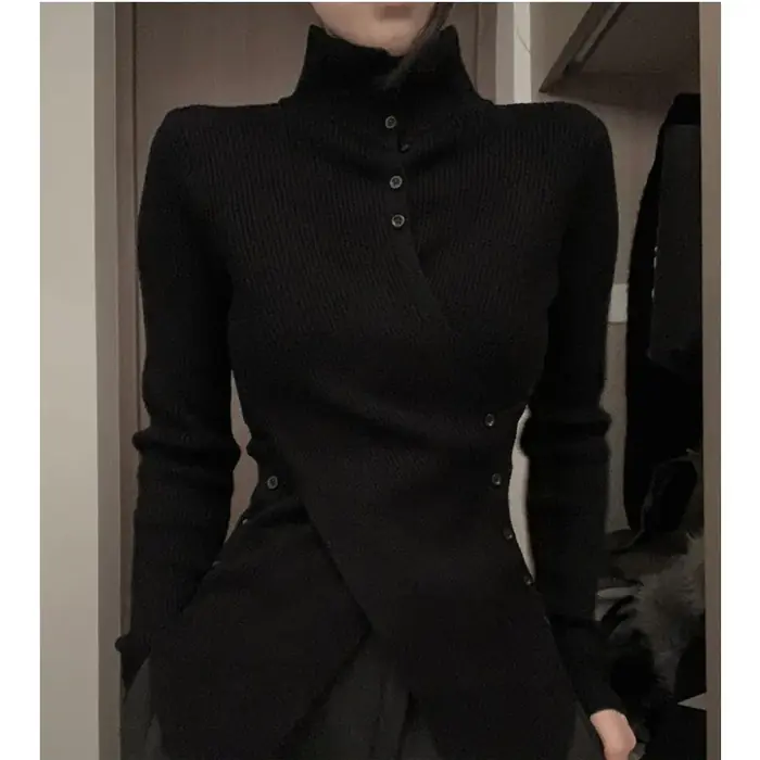 Image de Pull Col Roulé Harajuku Noir - Style Coréen Tendance