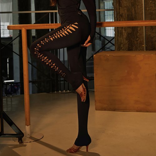 Imagen de Pantalones de práctica de baile latino de cintura alta para mujer, pantalones de diseño calado tejidos para mujer, Ropa de baile Samba Salsa 2025, otoño 25088
