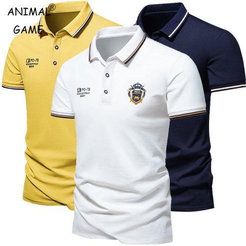 Image of New Mens Embroidered Polo Shirts Summer Short Sleeve Shirt Luxury Top Casual Lapel T-shirt Breathable Lightweight T Shirt Homme