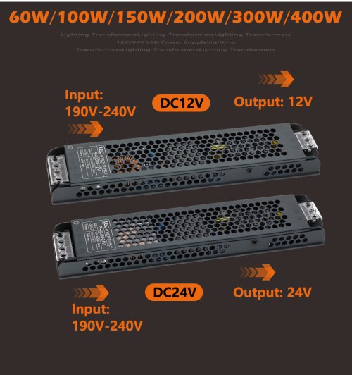 Bild von LED-Beleuchtungstransformator mit 12V/24V Ausgang, stummschaltbar, 60W bis 400W, 190-240V Netzteil für LED-Streifen – hochwertiger Konverter und Adapter