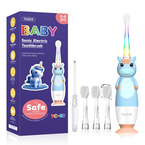 Afbeelding van Sonische elektrische tandenborstel voor peuters voor baby's met schattige eenhoornafdekking en slimme LED-timer Zachte microvezelharen 4 opzetborstels