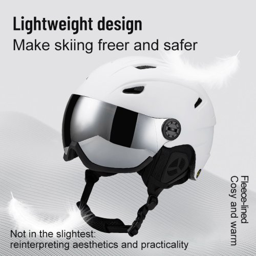 Immagine di Horntour Casco da sci di alta qualità Occhiali da neve integrati Attrezzatura da sci da esterno ultraleggera e calda per uomini, donne e bambini