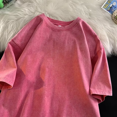 Afbeelding van Oversized Vintage T-Shirt voor Heren - Roze Katoenen T-Shirt met Korte Mouwen in Y2K Stijl