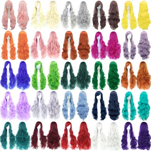 Afbeelding van Krullende Lange Synthetische Pruik in Groen met Roze en Zwarte Accenten – Perfect voor Party, Cosplay en Feestelijke Gelegenheden voor Vrouwen