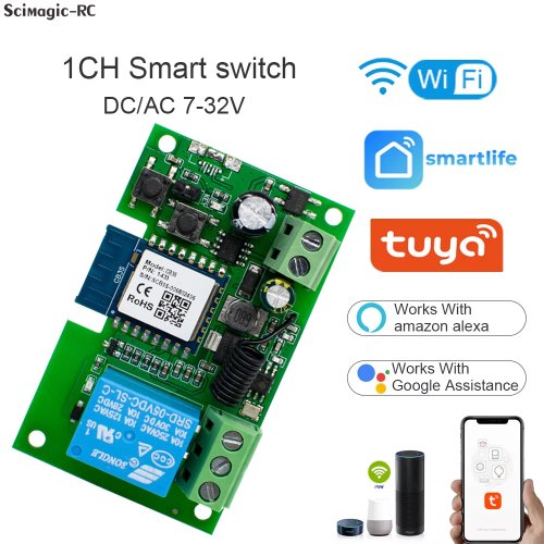 Immagine di Interruttore Smart per Portone di Garage Tuya con WiFi e Relè a Impulsi 1-4 Canali, Compatibile con Alimentazione 5V DC, 12V, 24V, 32V, Telecomando RF433 e USB