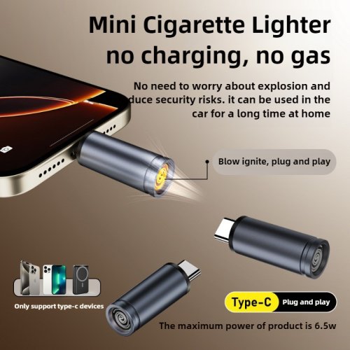 Afbeelding van USB-C Mini Aansteker met Blow-to-Ignite Technologie – Automatische Uitschakeling, Geen Batterij, Geen Vlam, Ideaal voor Vliegreizen en Buiten
