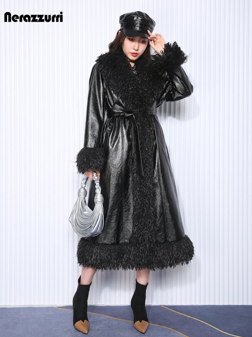 Image de Manteau Long en Cuir PU Noir Matelassé Femme