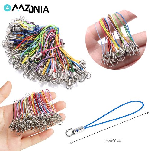 Imagen de Cordón de poliéster de Color con anillo de salto, cuerda para hacer llaveros, dijes, manualidades, colgantes, materiales hechos a mano, 50/100 Uds.