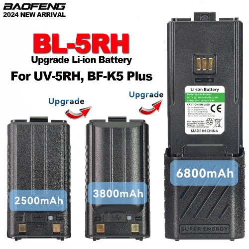 Image of High-Capacity Li-Ion Battery for Baofeng UV-5RH, UV-5RM, BF-K5Plus, GM-5RH, AR-5RM Two-Way Radios – 6800mAh, 3800mAh, 2500mAh Extra Power Replacement Battery