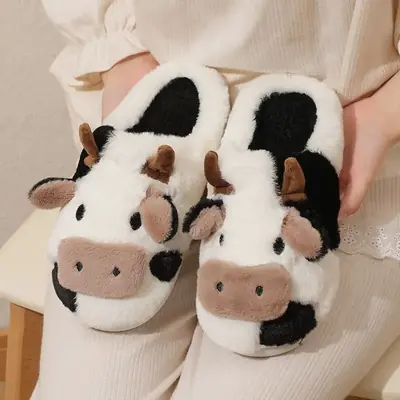 Image de Pantoufles Vache Mignonnes - Chaudes & Antidérapantes