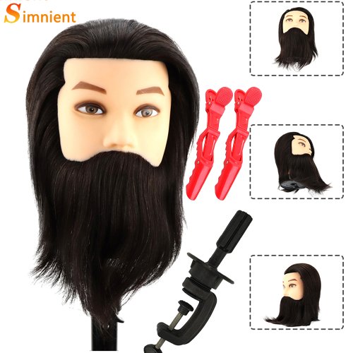 Imagen de Cabeza de Maniquí Masculina con Cabello Humano 100% Real para Entrenamiento en Peluquería y Cosmetología