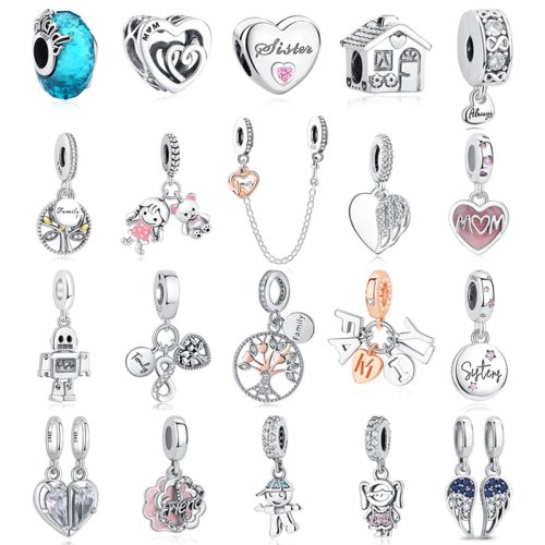 Zdjęcie Oryginalne 925 Sterling Silver Charms drzewo genealogiczne miłość serce mama wisiorek koraliki Fit markowe bransoletki naszyjniki kobiety DIY biżuteria