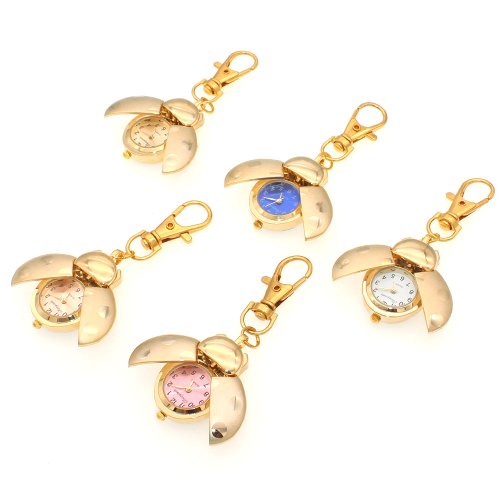 Bild von Elegante Marienkäfer-Taschenuhr aus Gold – Vintage-Design für Frauen, Männer und Kinder mit Quarzwerk, als Halskette oder Schlüsselanhänger